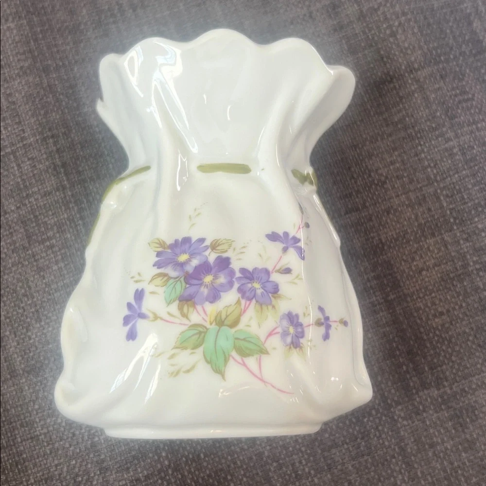 Lefton purse vase  White Purple violets Vase Japan style # 03733 collectible